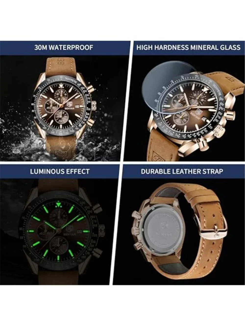 Watch for Men Analog Quartz Chronograph Waterproof Luminous Designer